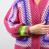 Handmade organic cotton crochet pink wave cardigan by Ana Chic