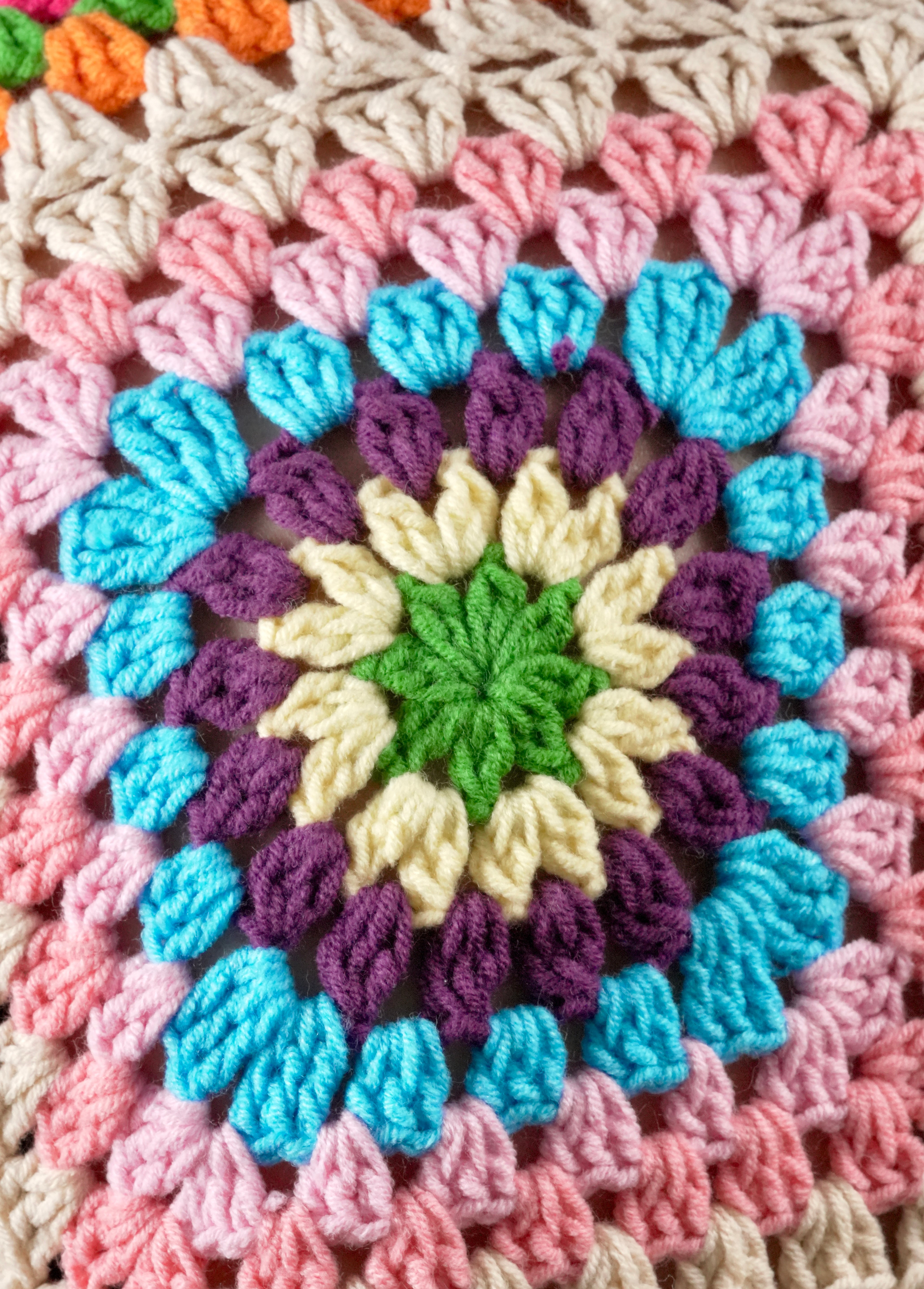 Handmade organic cotton crochet rainbow mosaic cardigan by Ana Chic