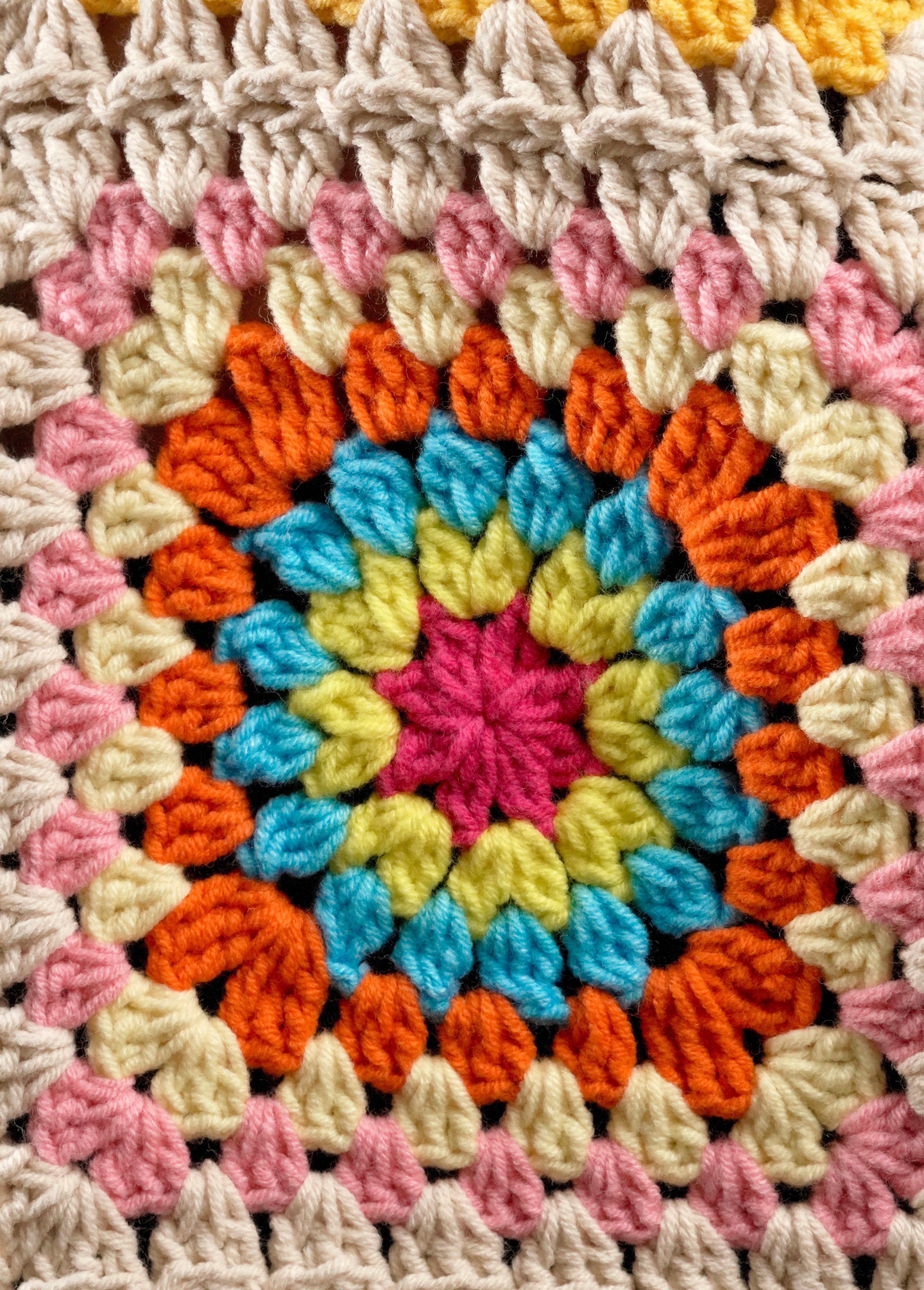 Handmade organic cotton crochet rainbow mosaic cardigan by Ana Chic