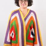 Handmade organic cotton crochet sunset geo crochet cardigan by Ana Chic