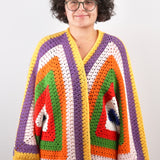 Handmade organic cotton crochet sunset geo crochet cardigan by Ana Chic