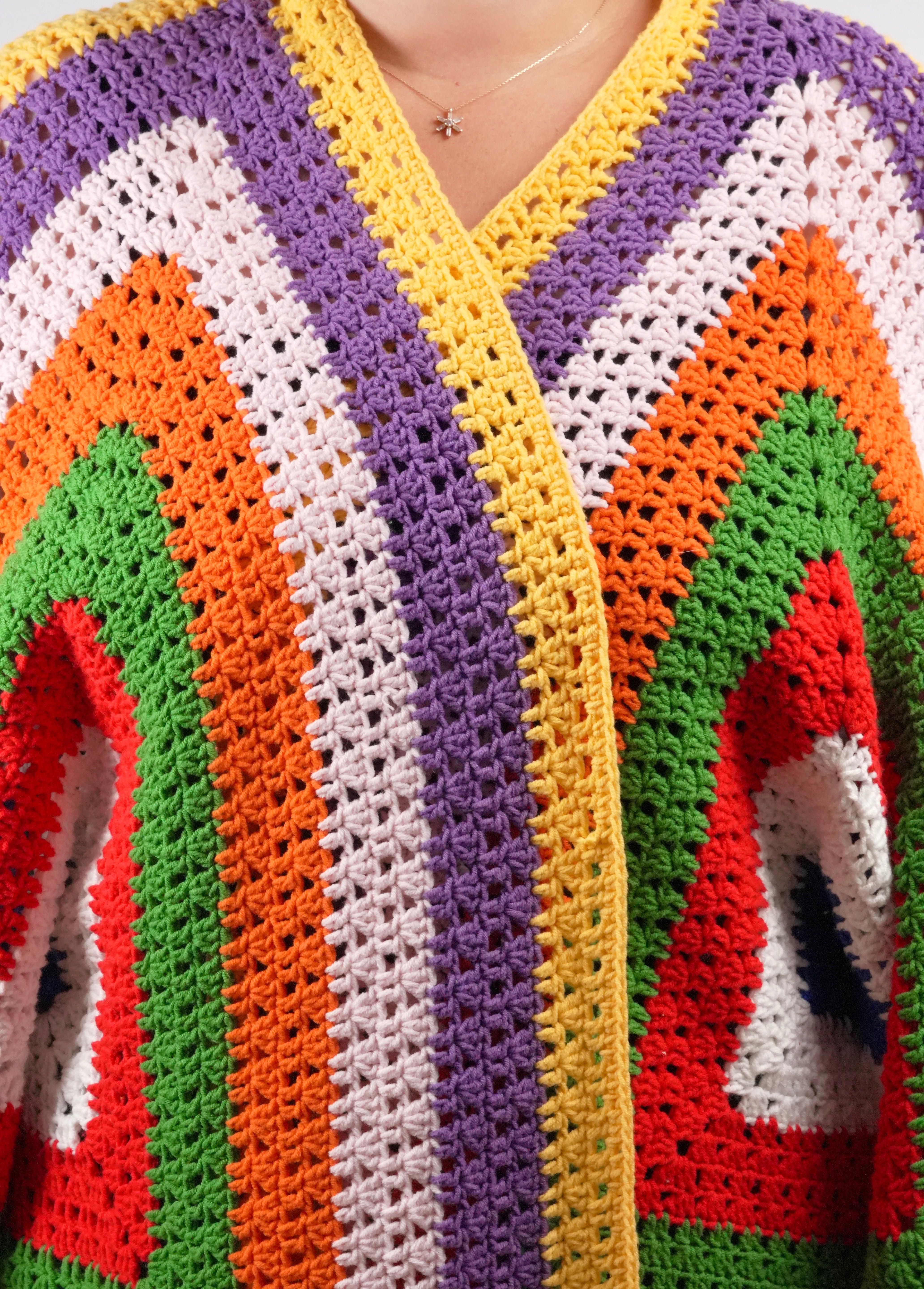 Handmade organic cotton crochet sunset geo crochet cardigan by Ana Chic