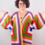 Handmade organic cotton crochet sunset geo crochet cardigan by Ana Chic