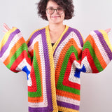 Handmade organic cotton crochet sunset geo crochet cardigan by Ana Chic