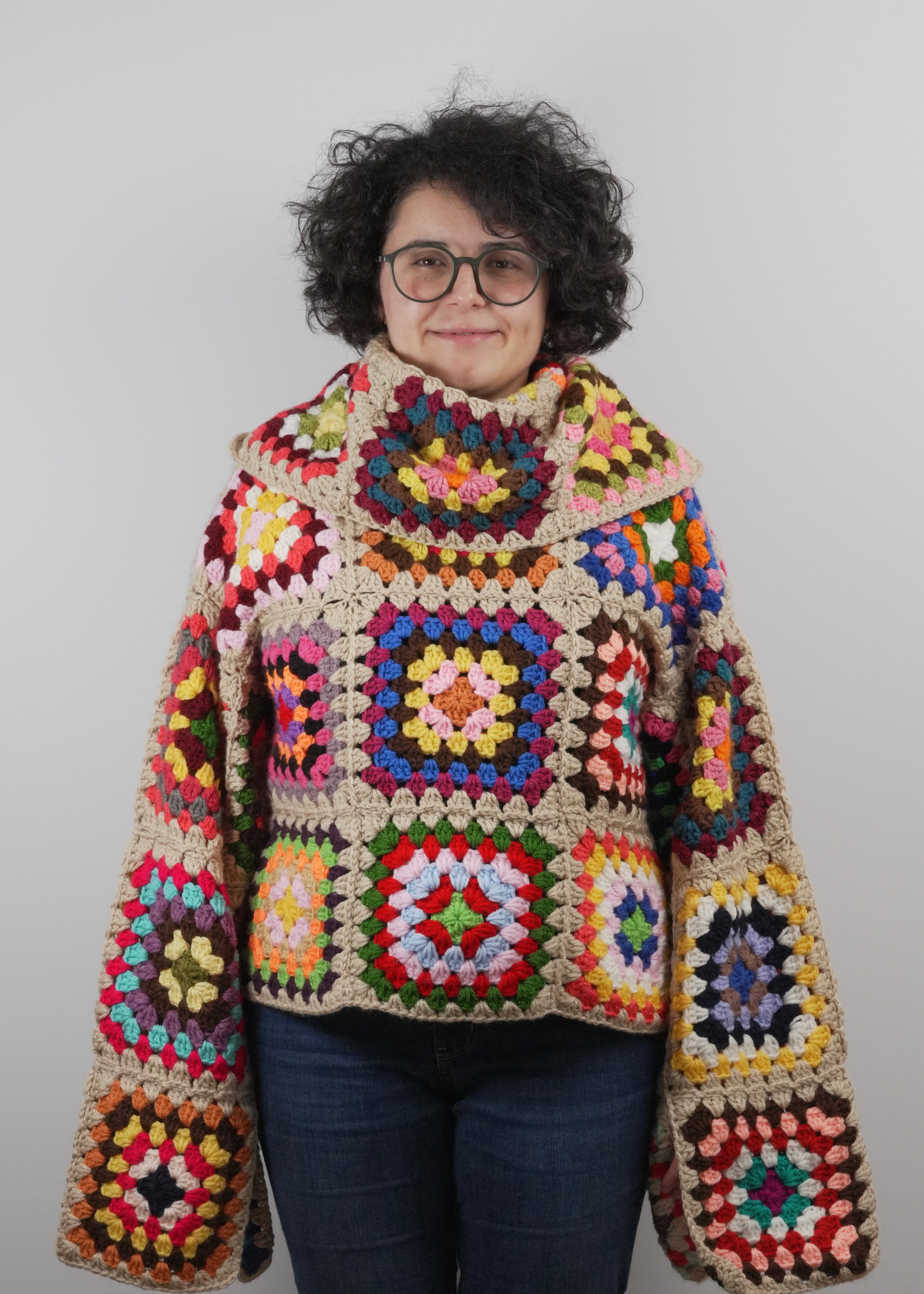 Handmade organic cotton crochet patchwork crochet sweater by Ana Chic