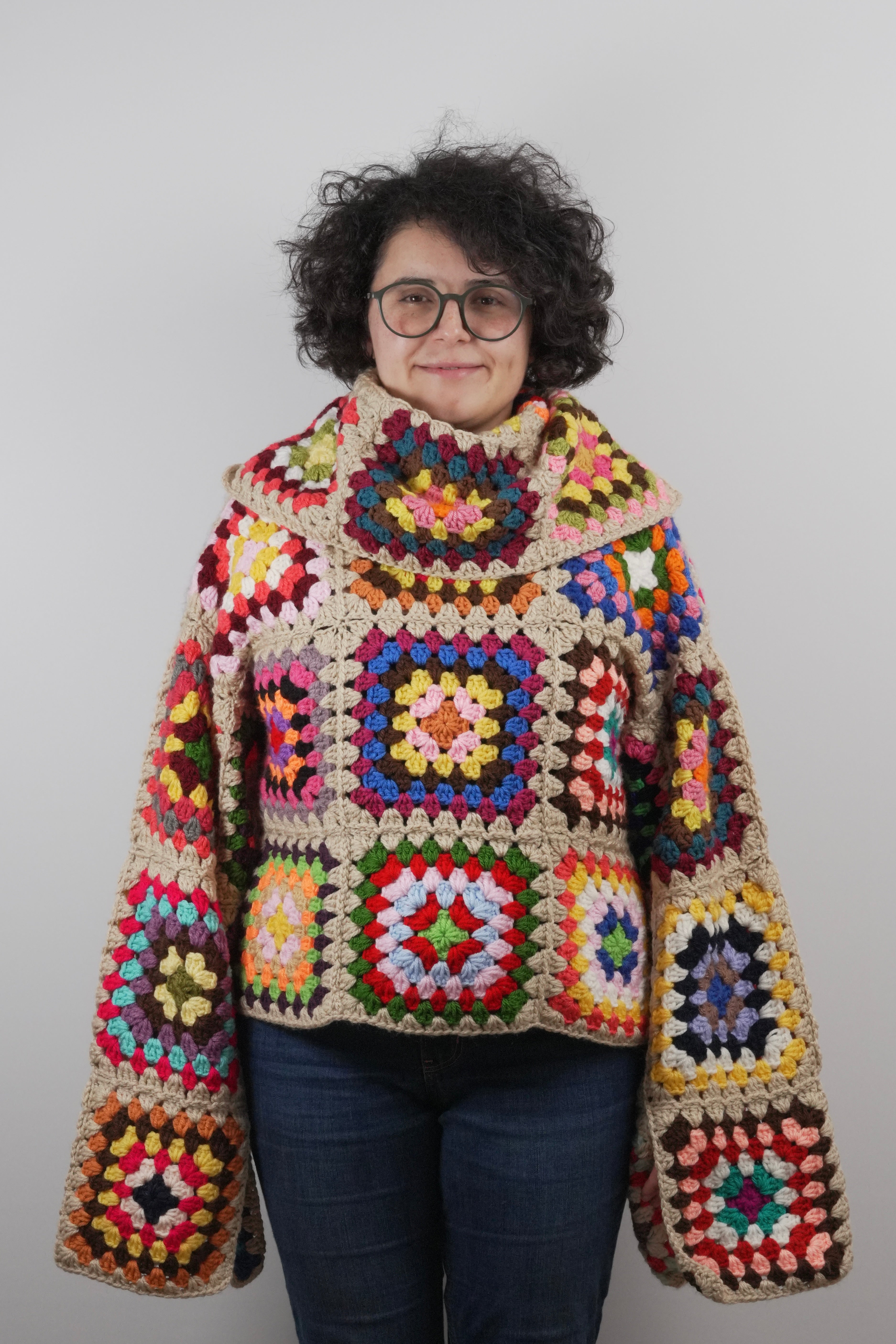 Handmade organic cotton crochet patchwork crochet sweater by Ana Chic