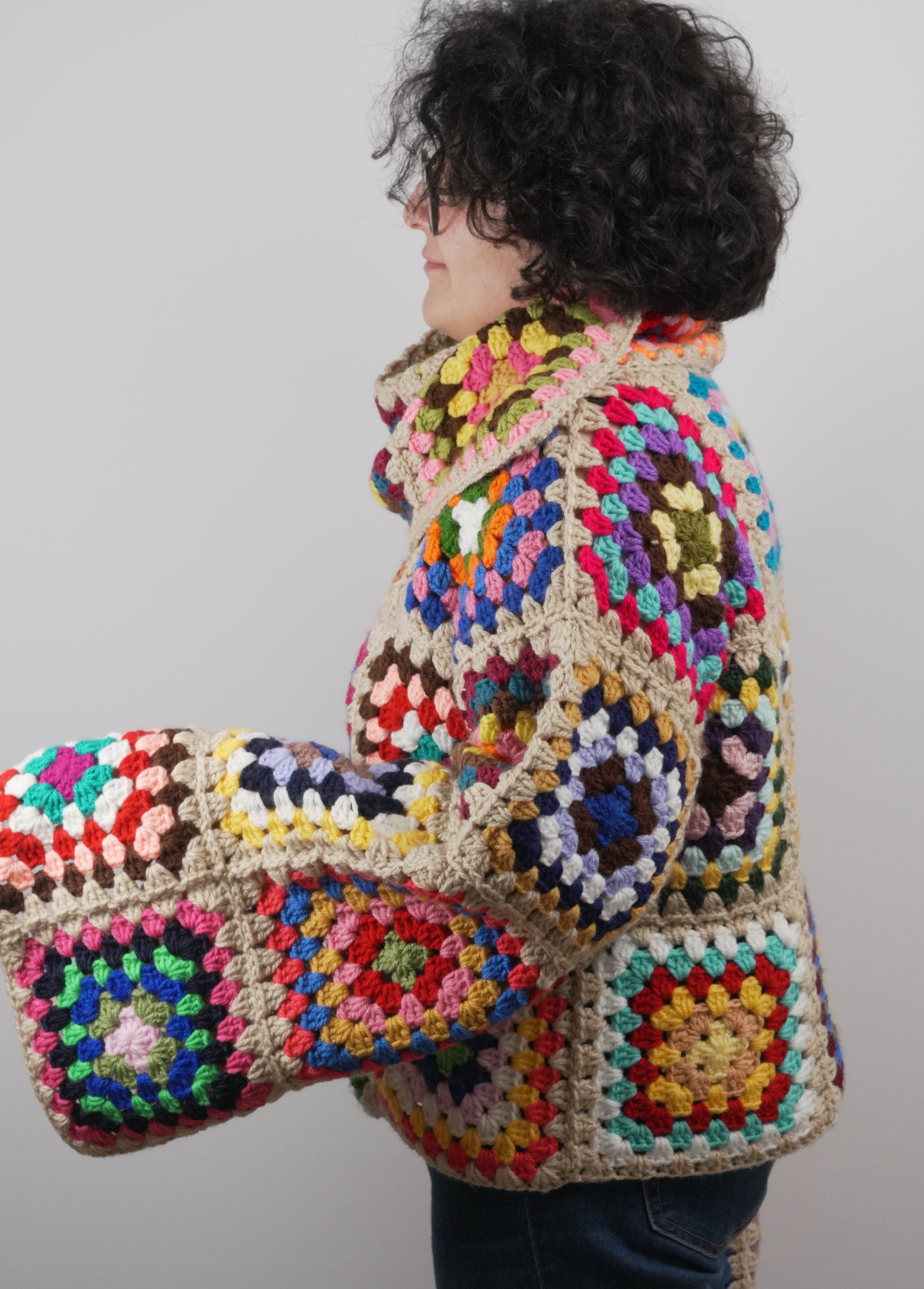 Handmade organic cotton crochet patchwork crochet sweater by Ana Chic