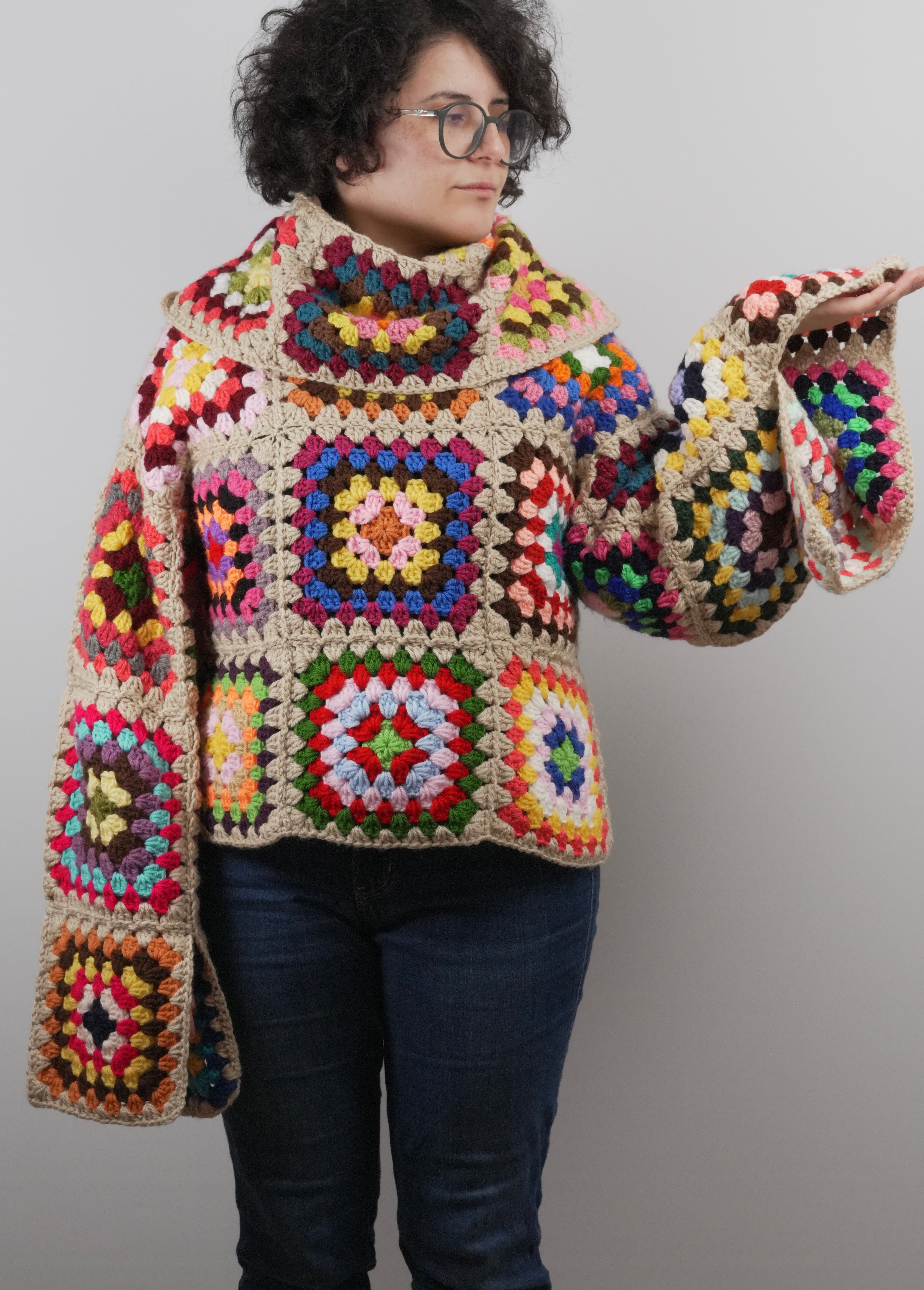 Handmade organic cotton crochet patchwork crochet sweater by Ana Chic