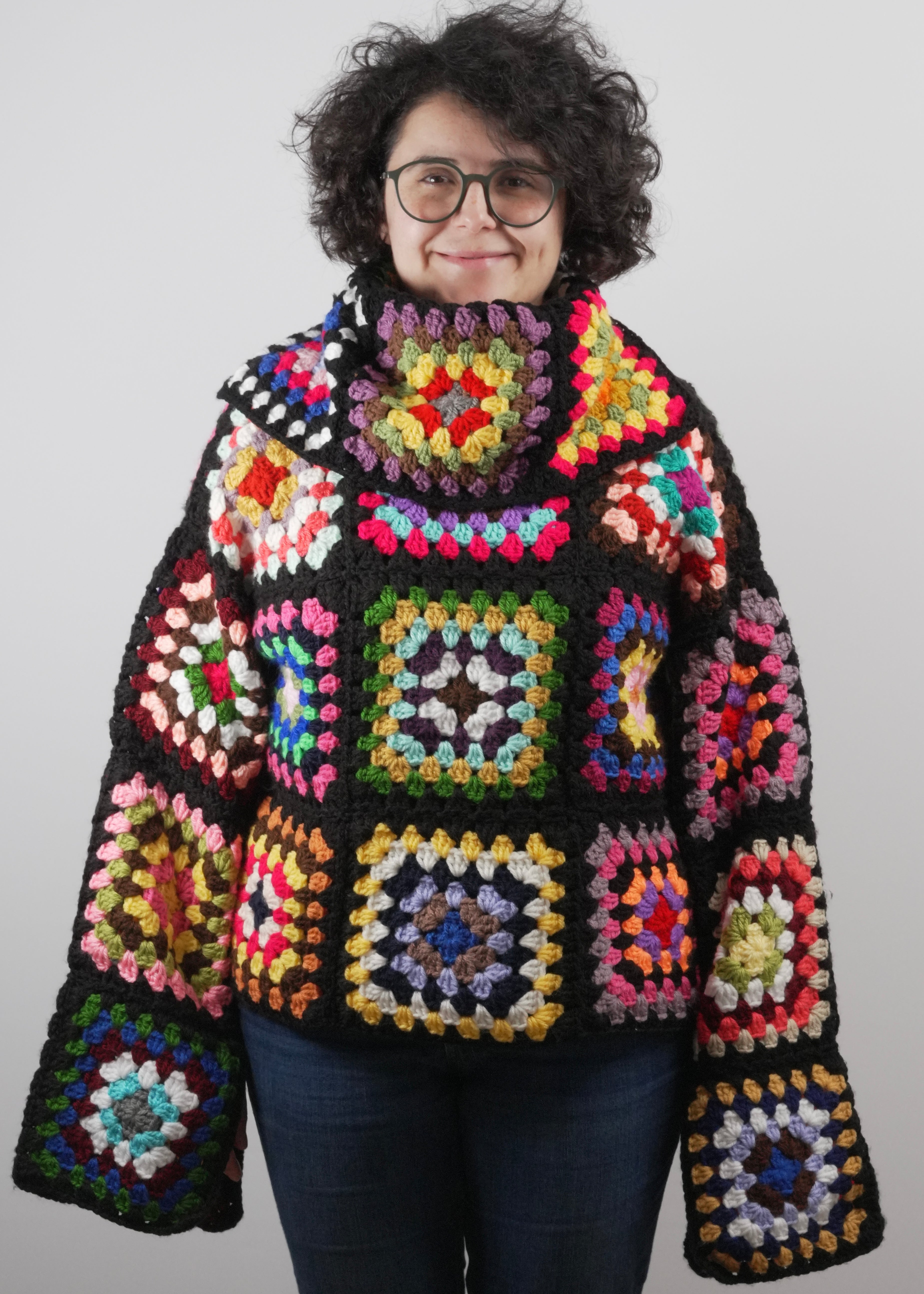 Handmade organic cotton crochet patchwork crochet sweater by Ana Chic