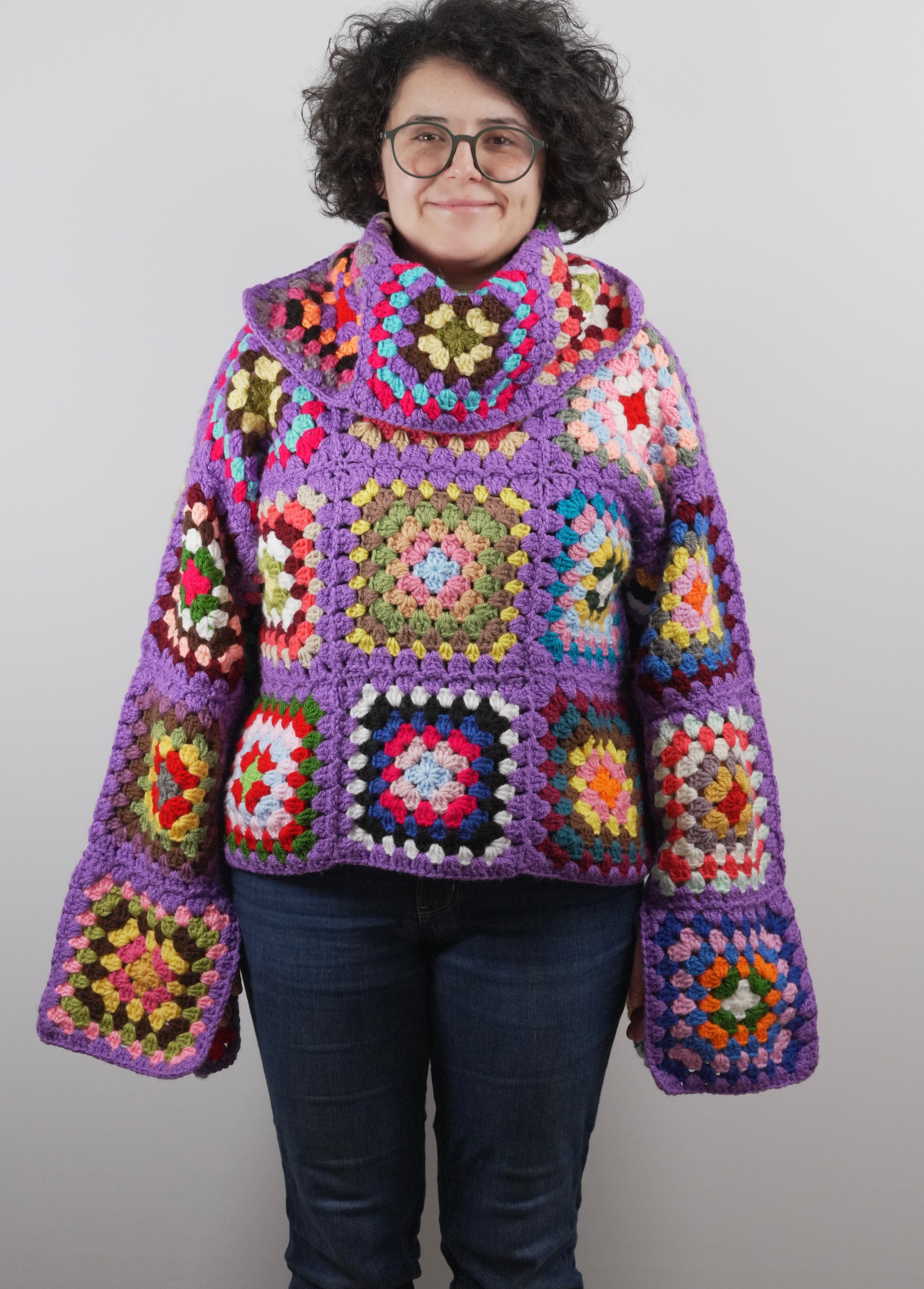 Handmade organic cotton crochet patchwork crochet sweater by Ana Chic