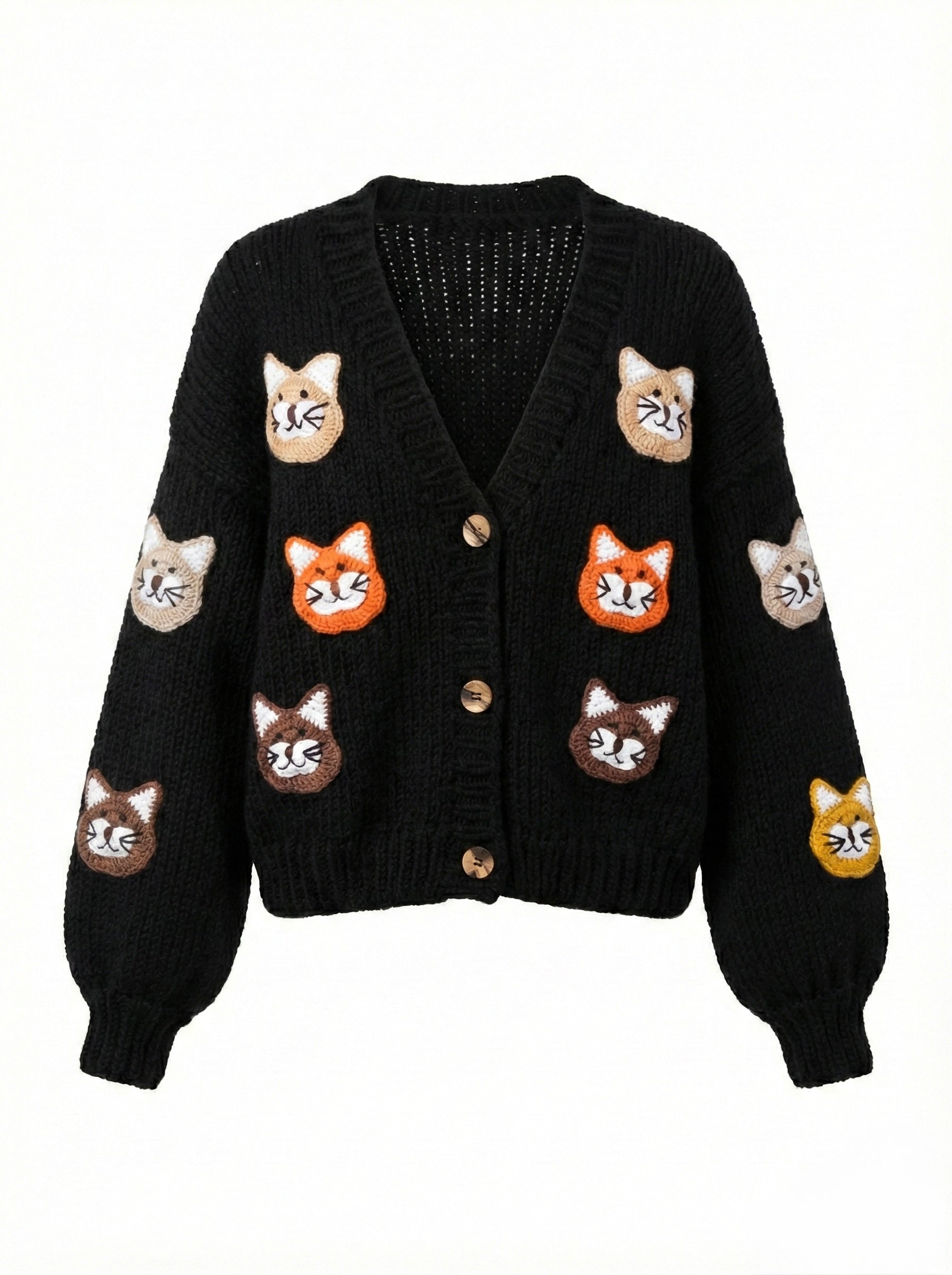 Cat  – Chunky Wool Hand-Knitted Cardigan — handmade chunky wool hand-knit cardigan by Ana Chic