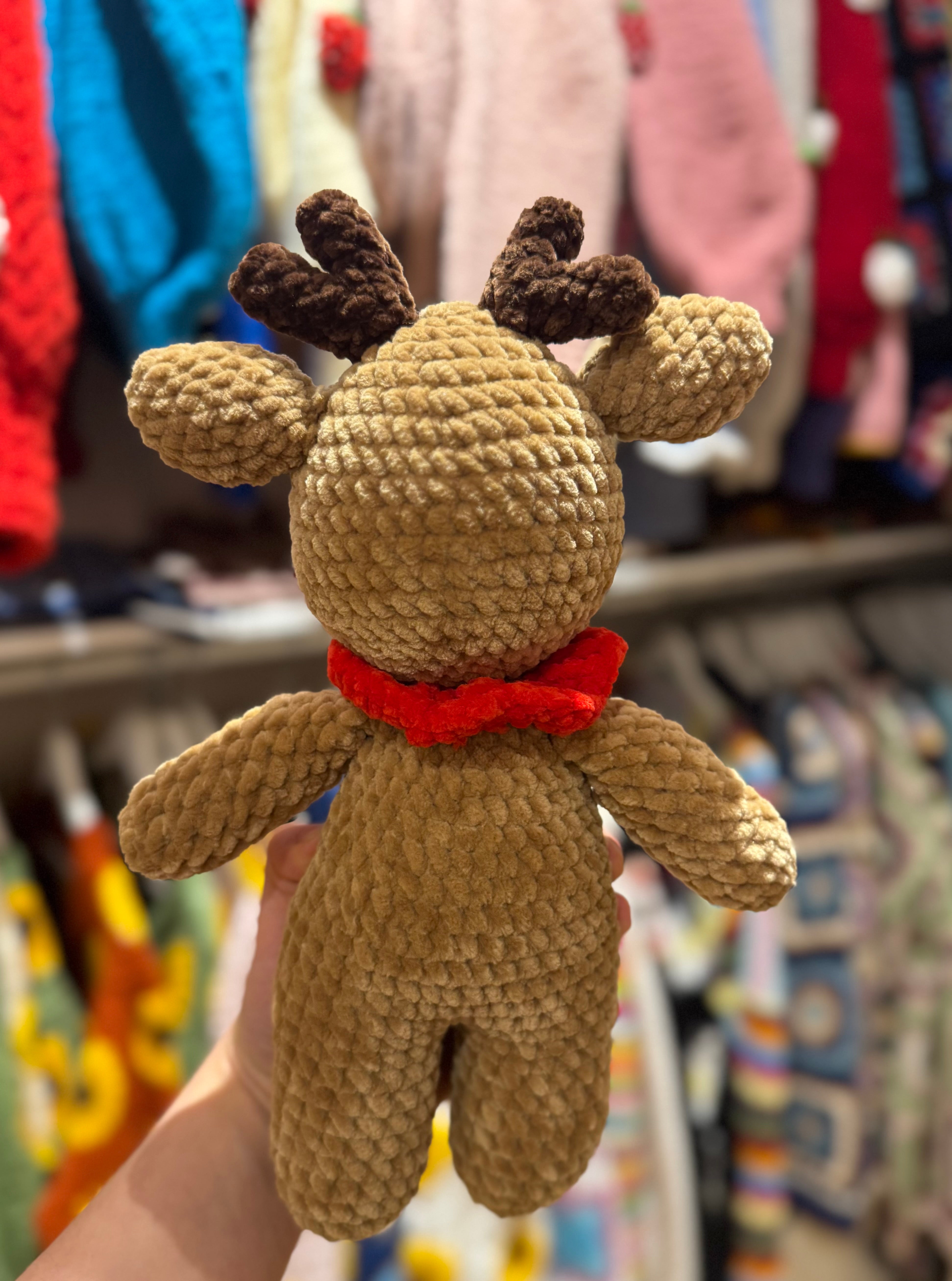 Handmade organic cotton crochet reindeer christmas toy by Ana Chic