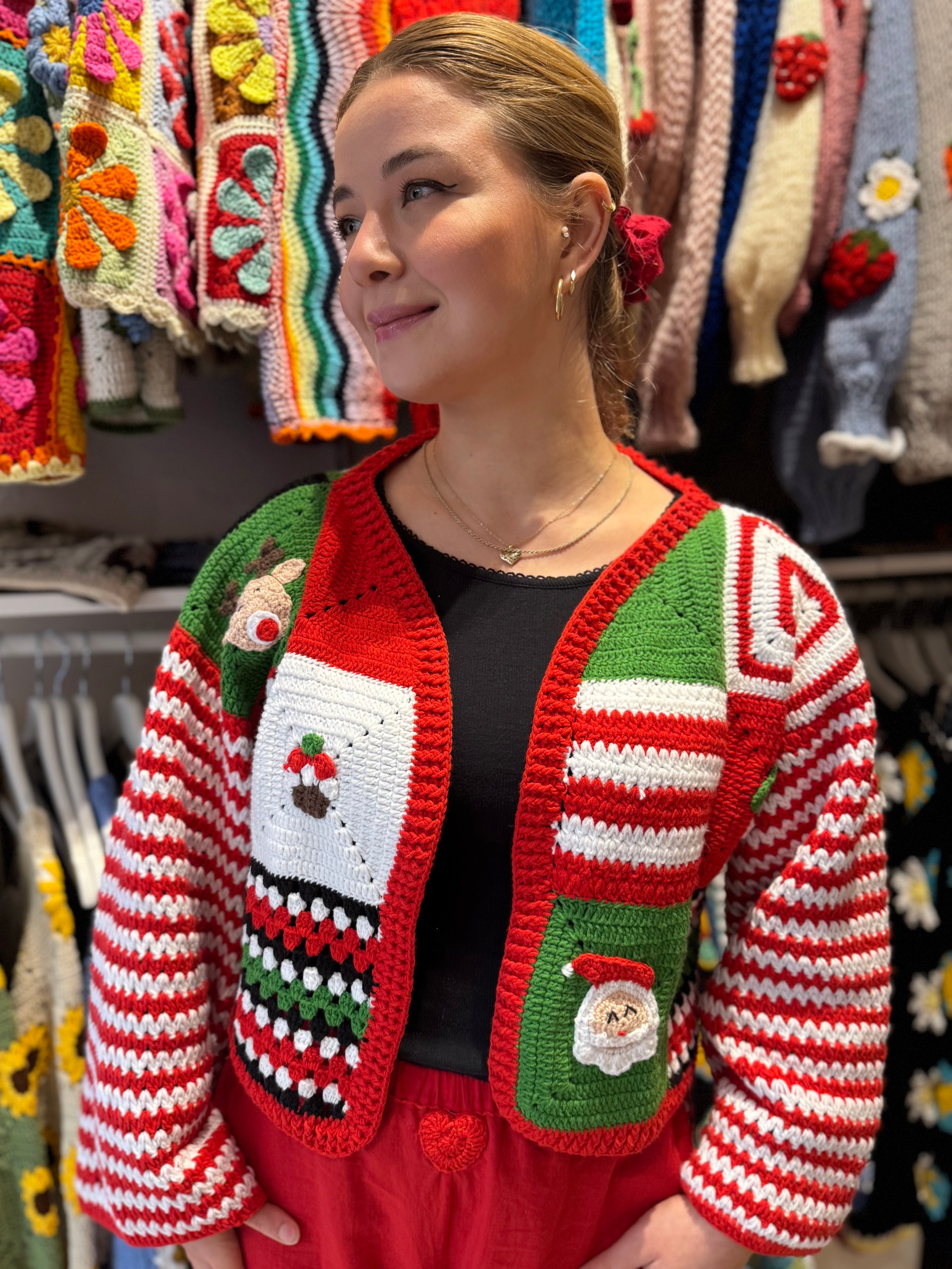 Handmade organic cotton crochet christmas cardigan by Ana Chic