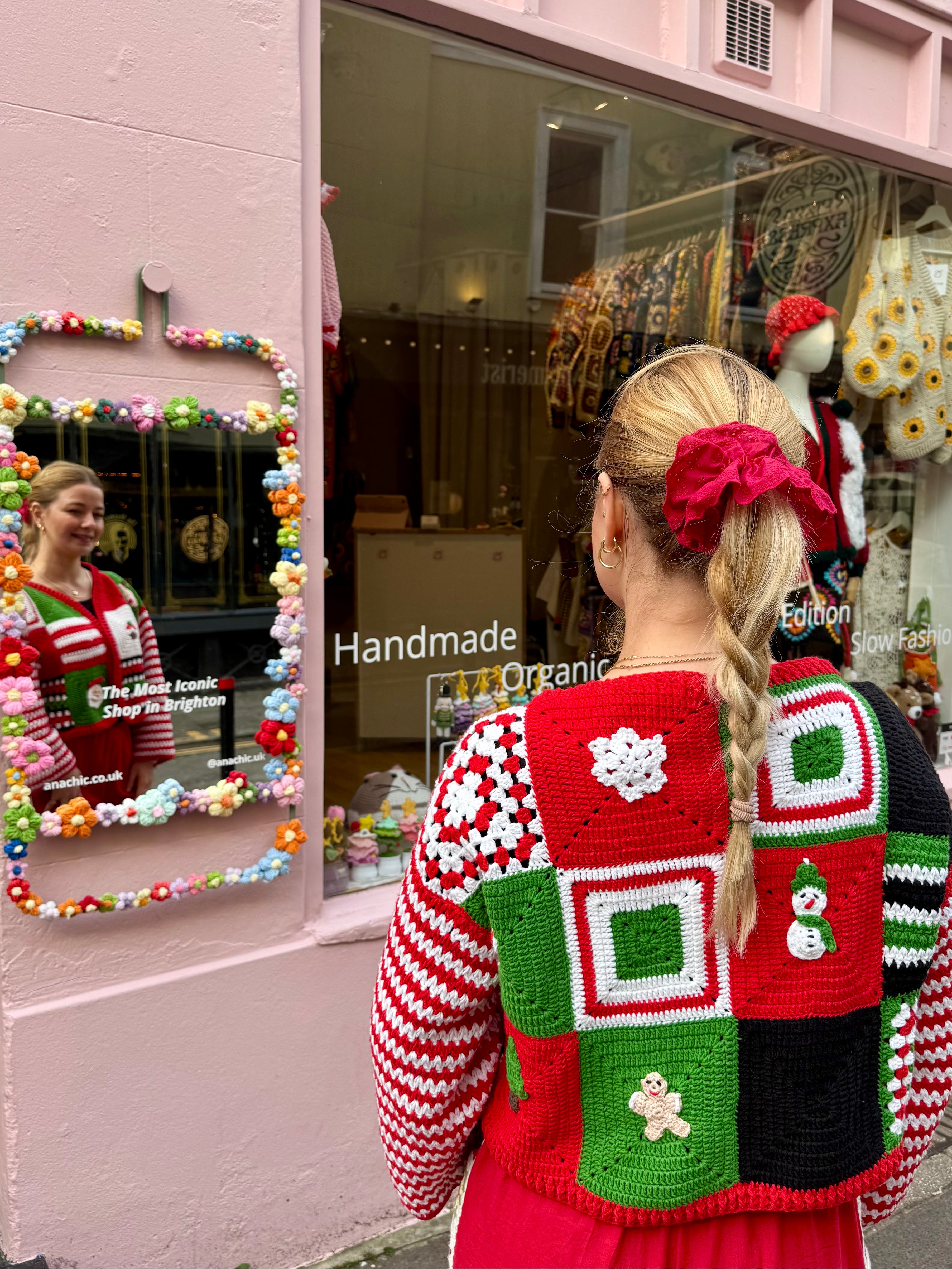 Handmade organic cotton crochet christmas cardigan by Ana Chic