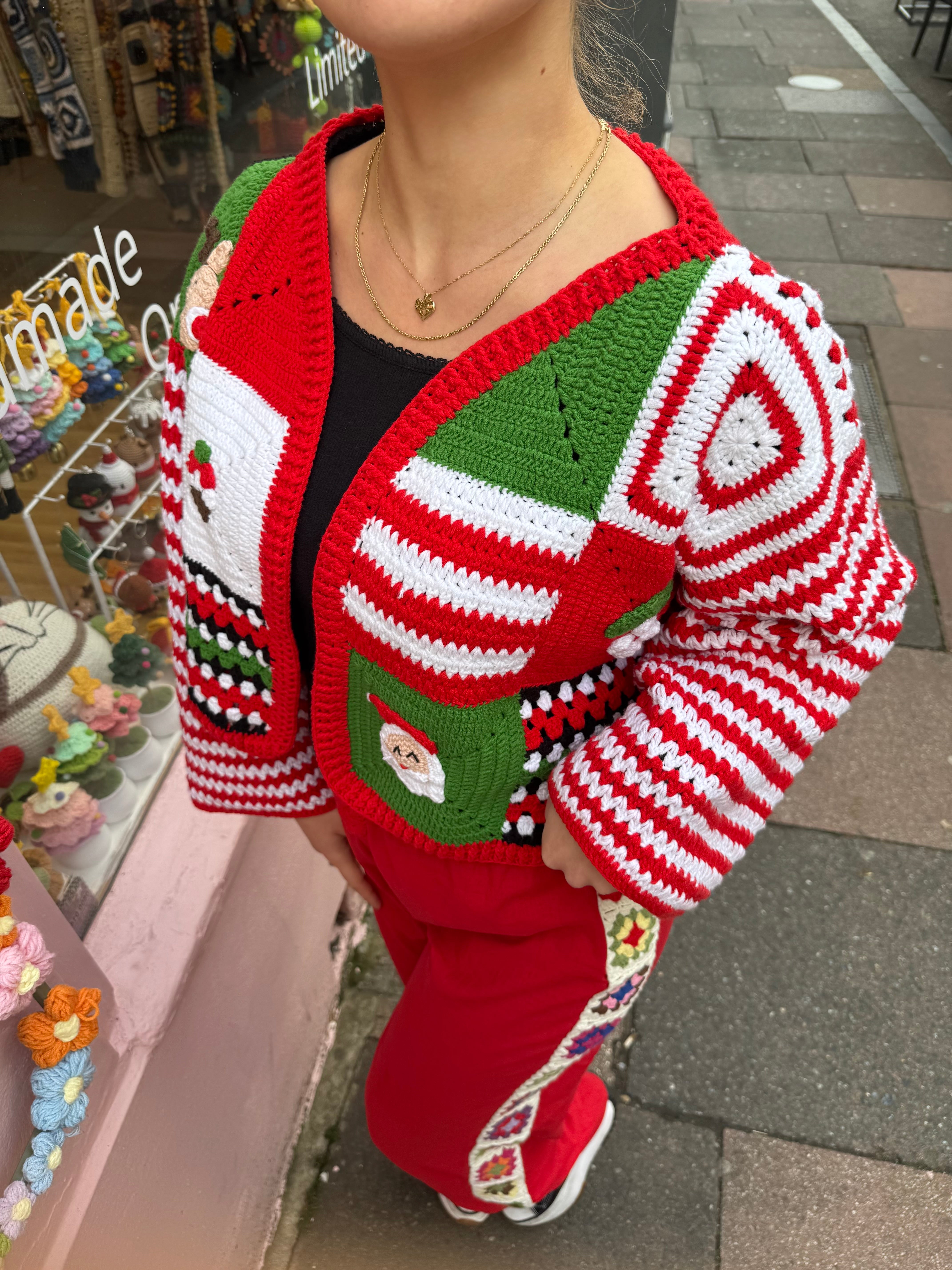 Handmade organic cotton crochet christmas cardigan by Ana Chic