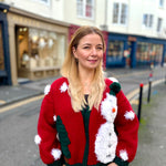 Handmade organic cotton crochet christmas snowman cardigan by Ana Chic