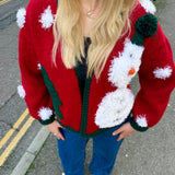 Handmade organic cotton crochet christmas snowman cardigan by Ana Chic