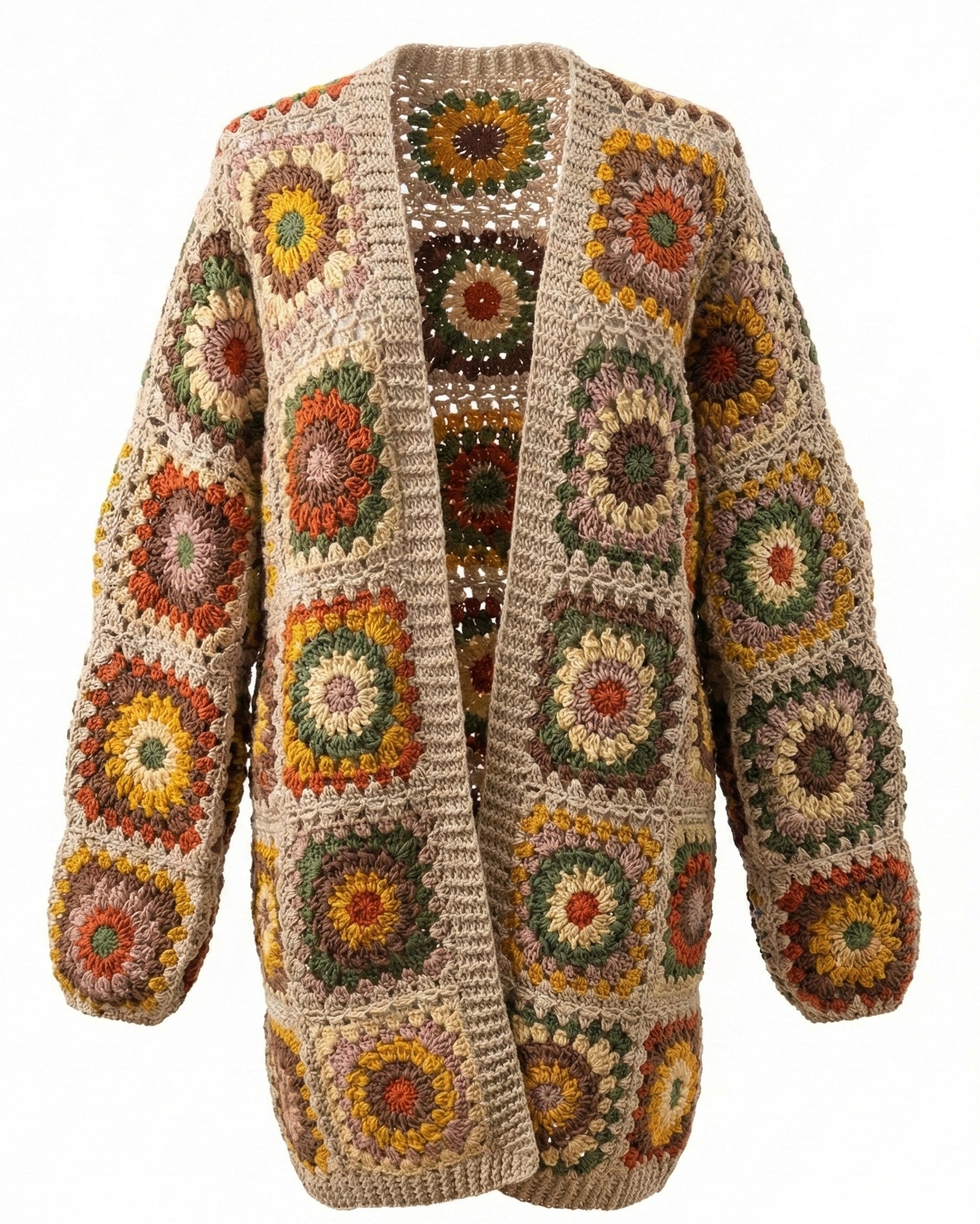 Boho long cardi — handmade organic cotton crochet cardigan by Ana Chic