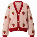 Strawberry  – Chunky Wool Hand-Knitted Cardigan — handmade chunky wool hand-knit cardigan by Ana Chic