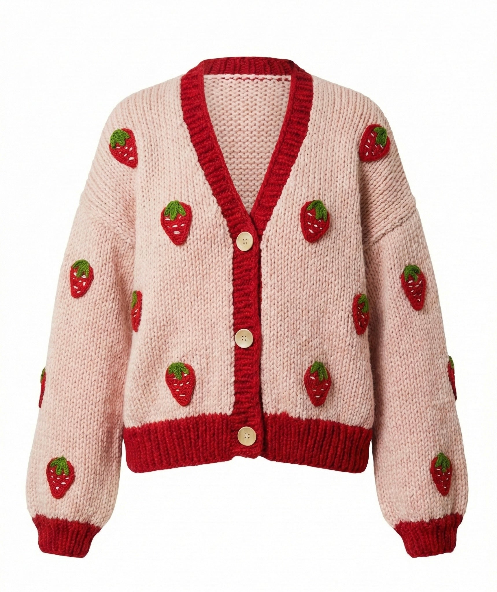 Strawberry  – Chunky Wool Hand-Knitted Cardigan — handmade chunky wool hand-knit cardigan by Ana Chic