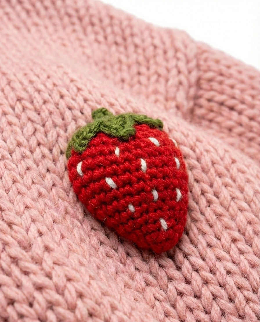 Strawberry  – Chunky Wool Hand-Knitted Cardigan — handmade chunky wool hand-knit cardigan by Ana Chic, styled view