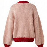 Strawberry  – Chunky Wool Hand-Knitted Cardigan — handmade chunky wool hand-knit cardigan by Ana Chic, detail 2