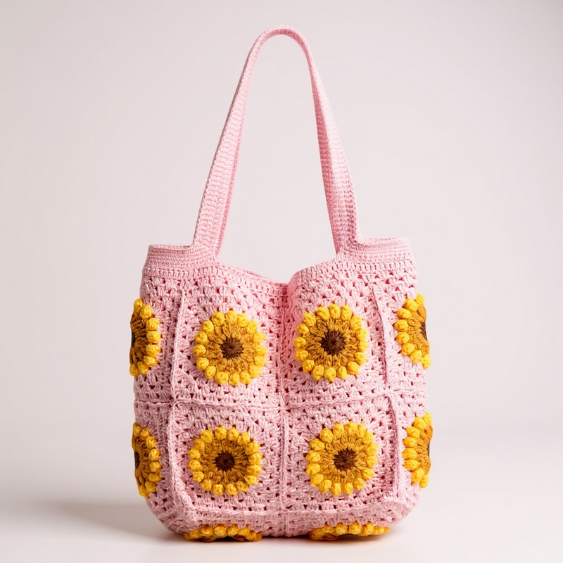 Handmade organic cotton crochet sunshine bag by Ana Chic
