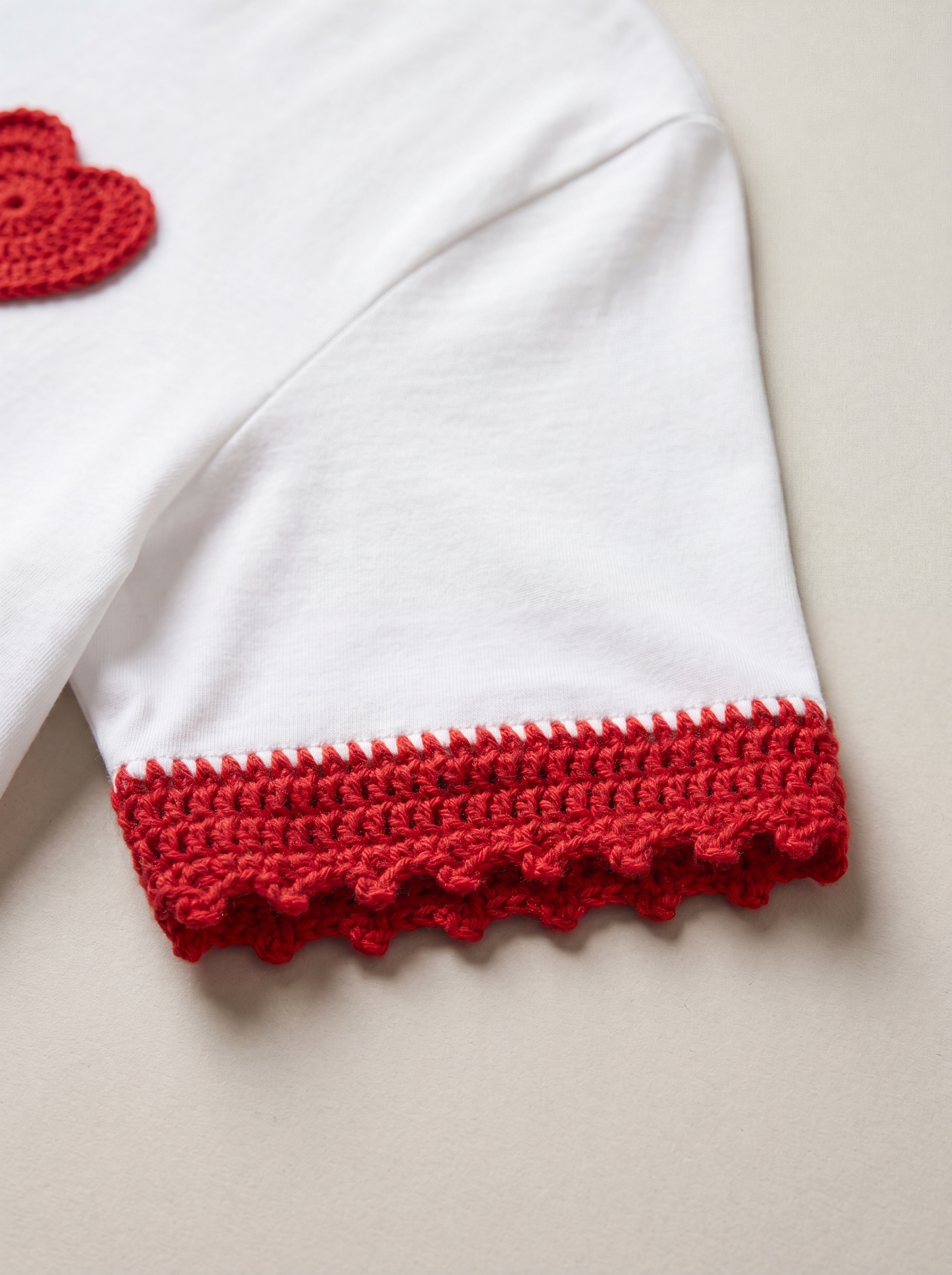 Handmade organic cotton t-shirt with crochet accents by Ana Chic