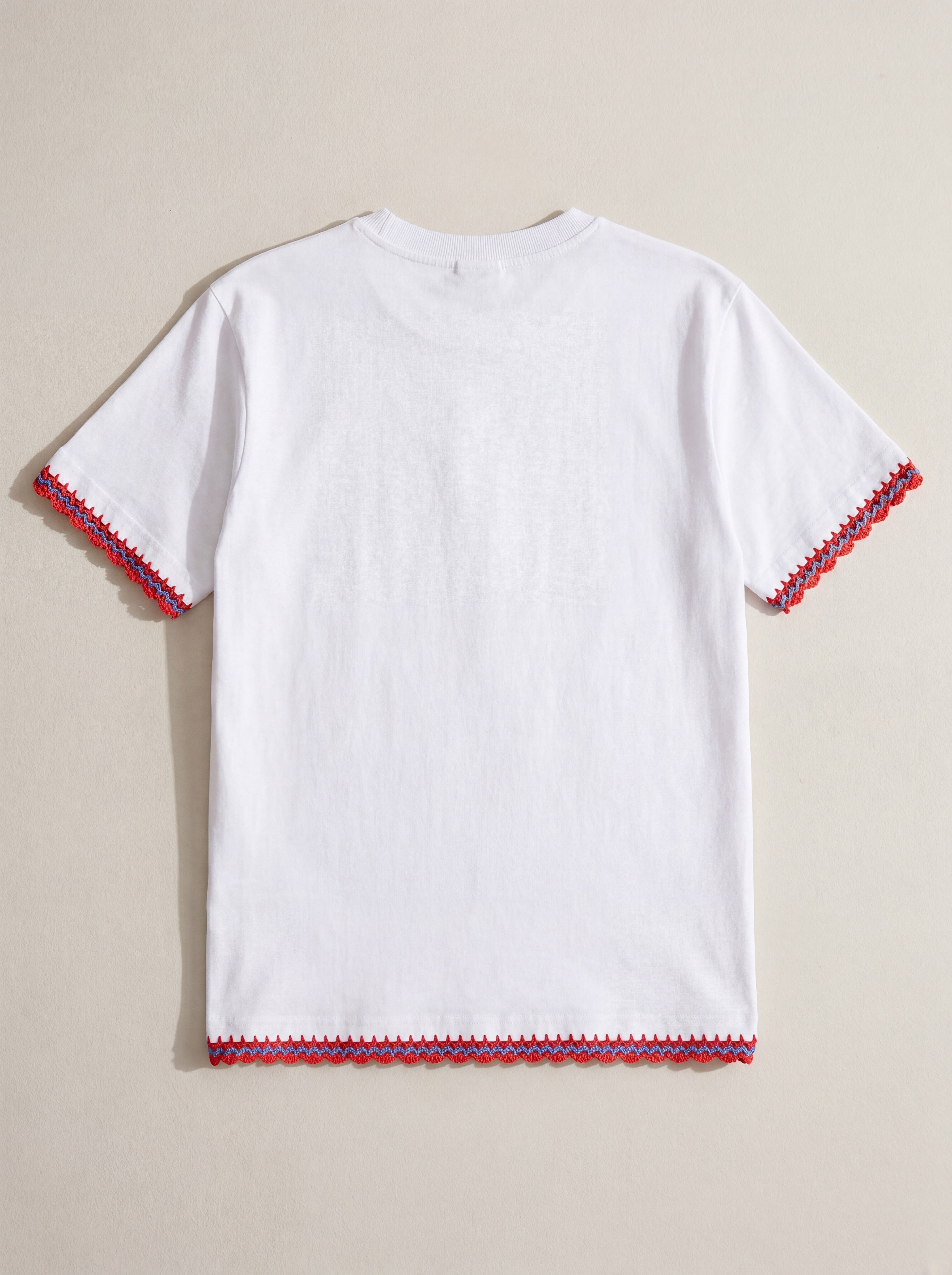 Handmade organic cotton t-shirt with crochet accents by Ana Chic