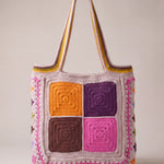 Back of the pink crochet tote bag with four plain granny squares — handmade by Ana Chic