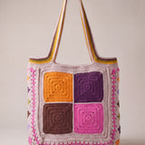 Back of the pink crochet tote bag with four plain granny squares — handmade by Ana Chic
