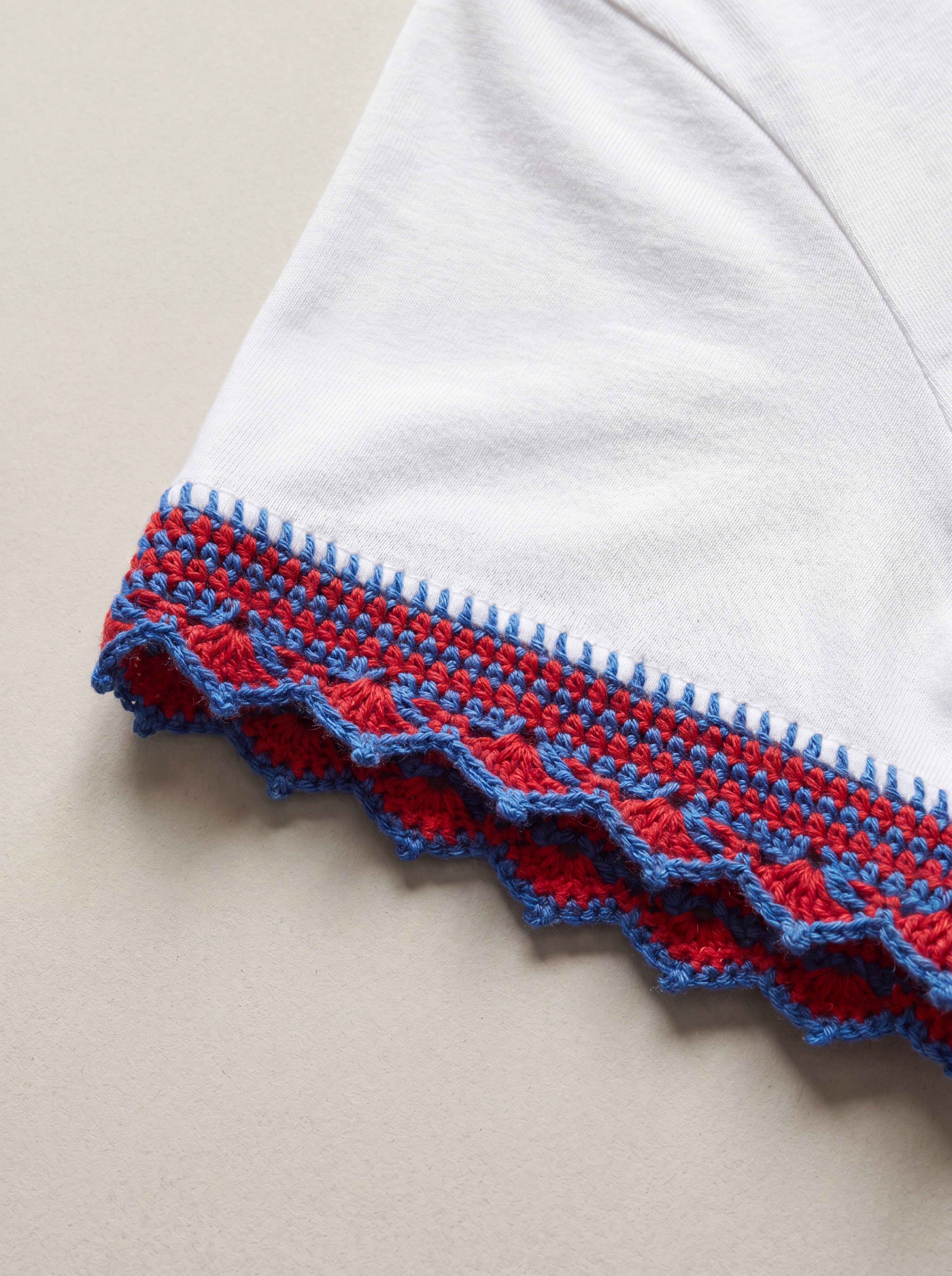 Handmade organic cotton t-shirt with crochet accents by Ana Chic