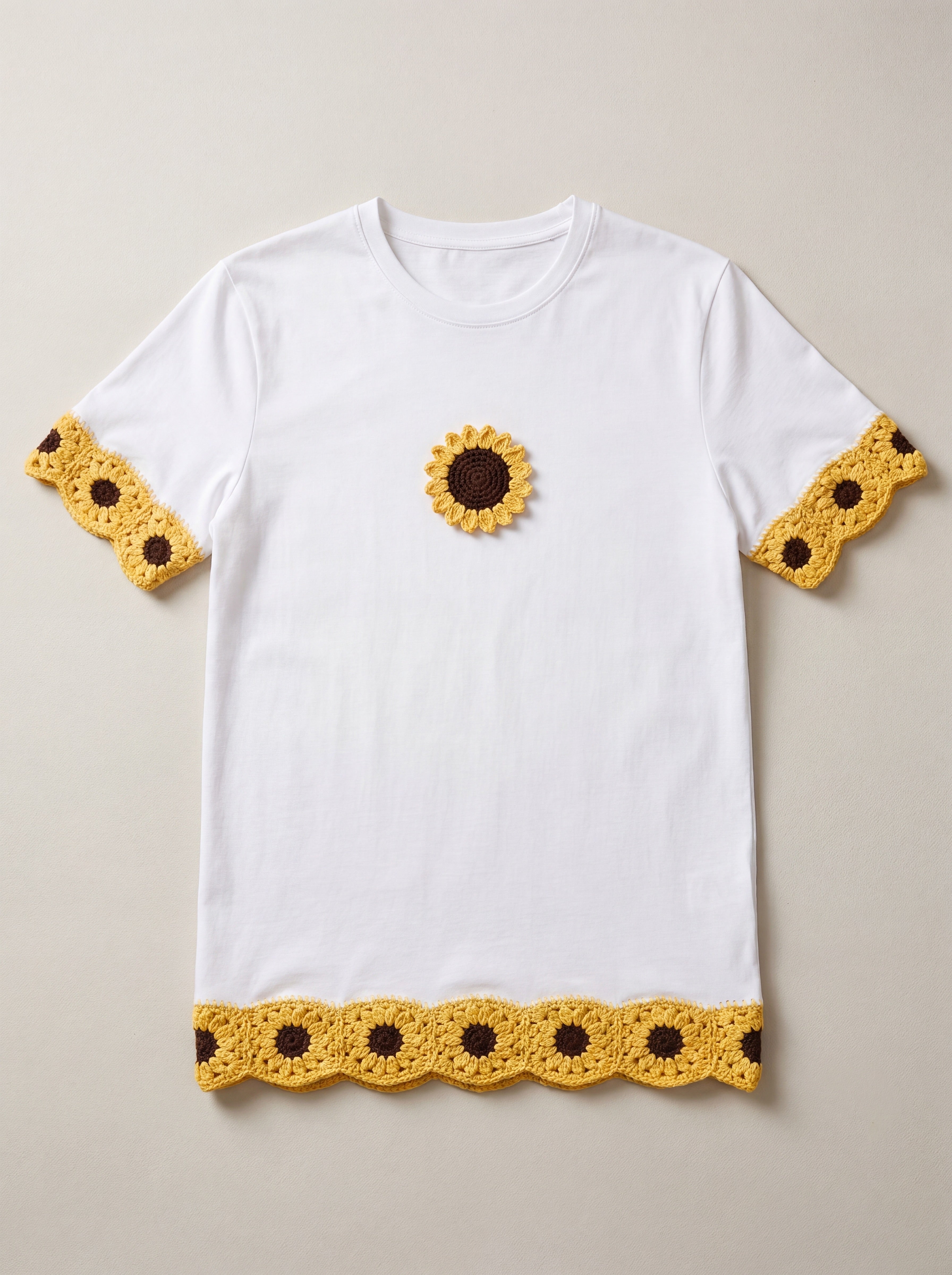 Handmade organic cotton t-shirt with crochet accents by Ana Chic