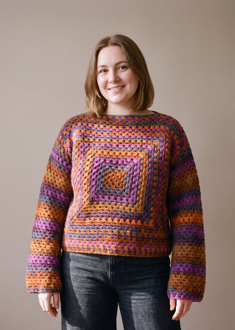 Autumn Chunky Wool Jumper worn by a model, showing the wide sleeves and relaxed fit — handmade by Ana Chic