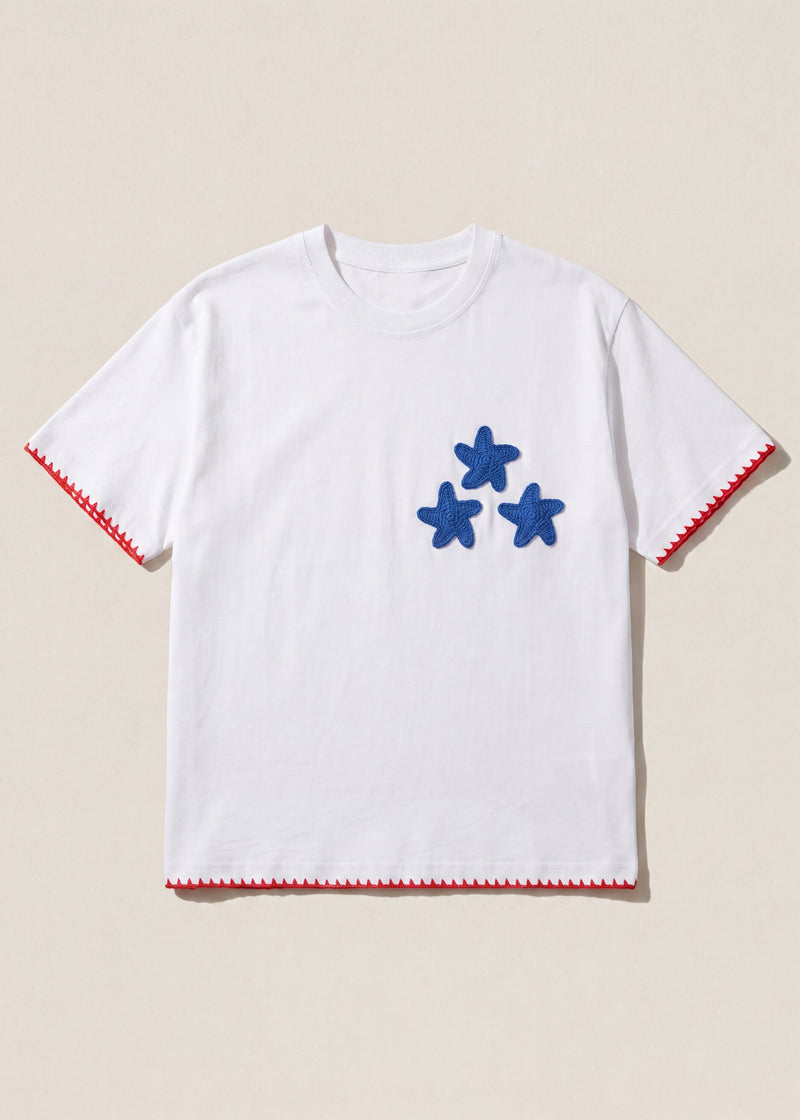 Handmade organic cotton t-shirt with crochet accents by Ana Chic