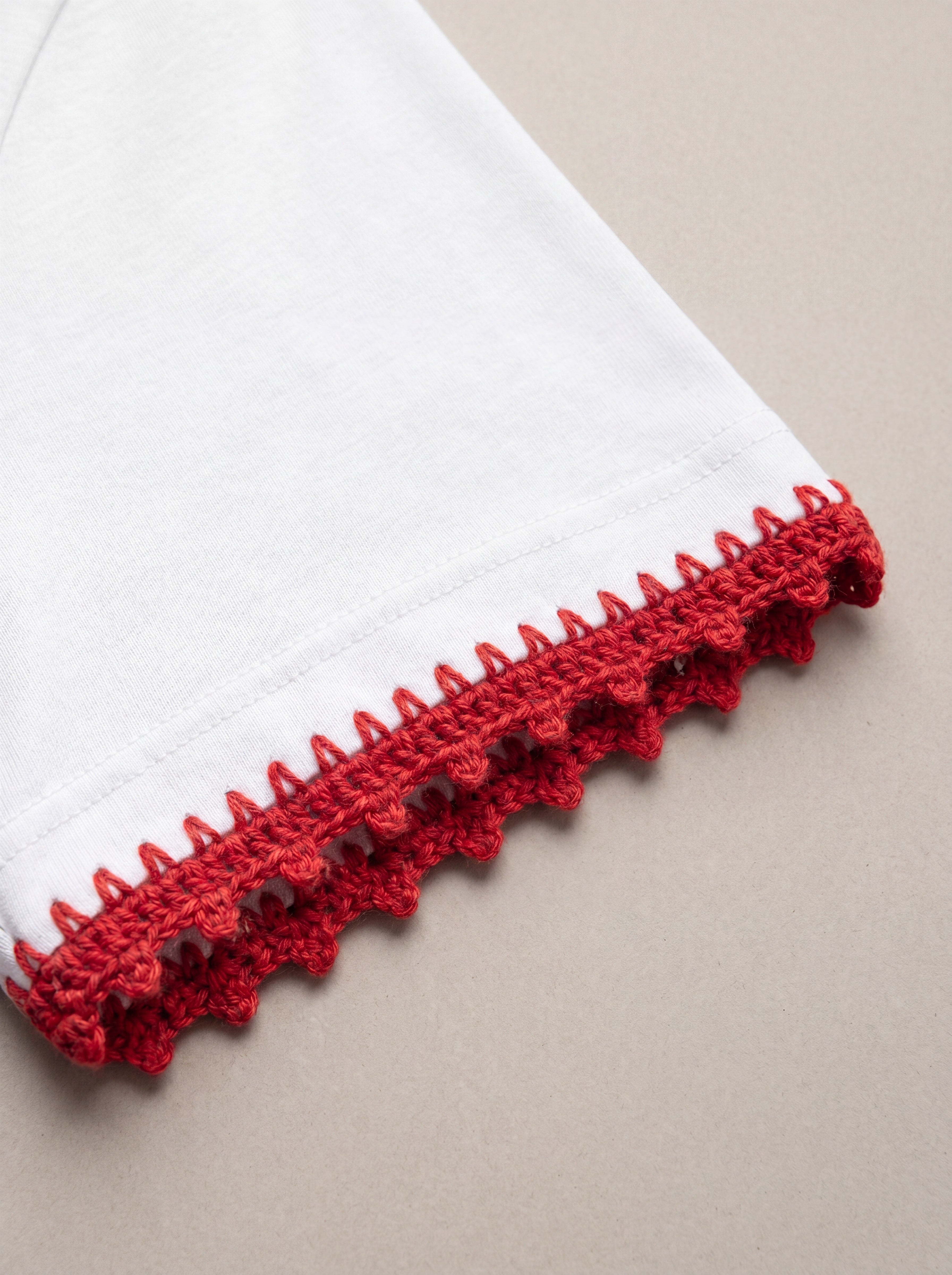 Handmade organic cotton t-shirt with crochet accents by Ana Chic