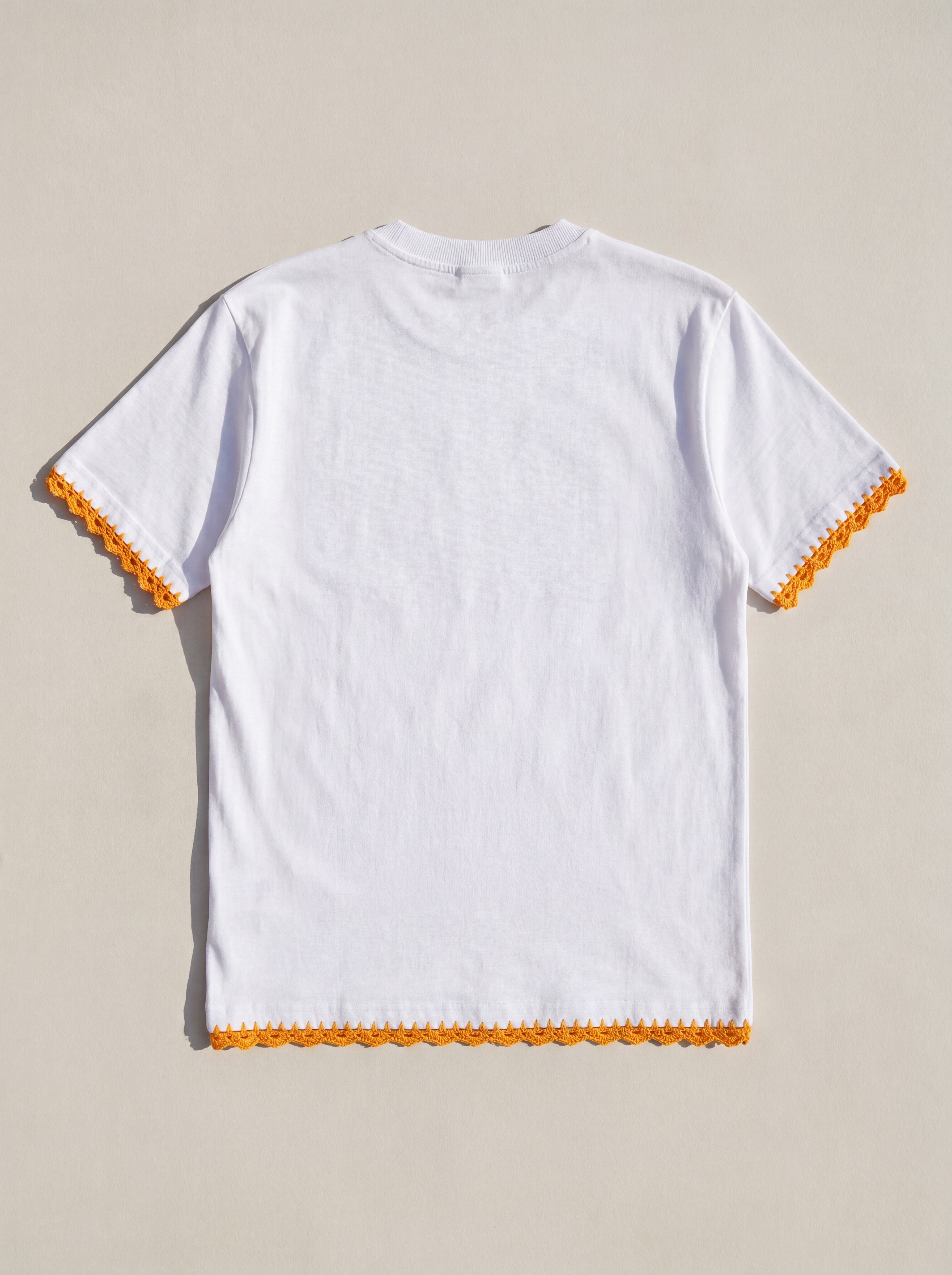 Handmade organic cotton t-shirt with crochet accents by Ana Chic