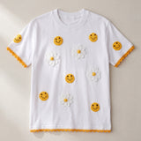 Handmade organic cotton t-shirt with crochet accents by Ana Chic