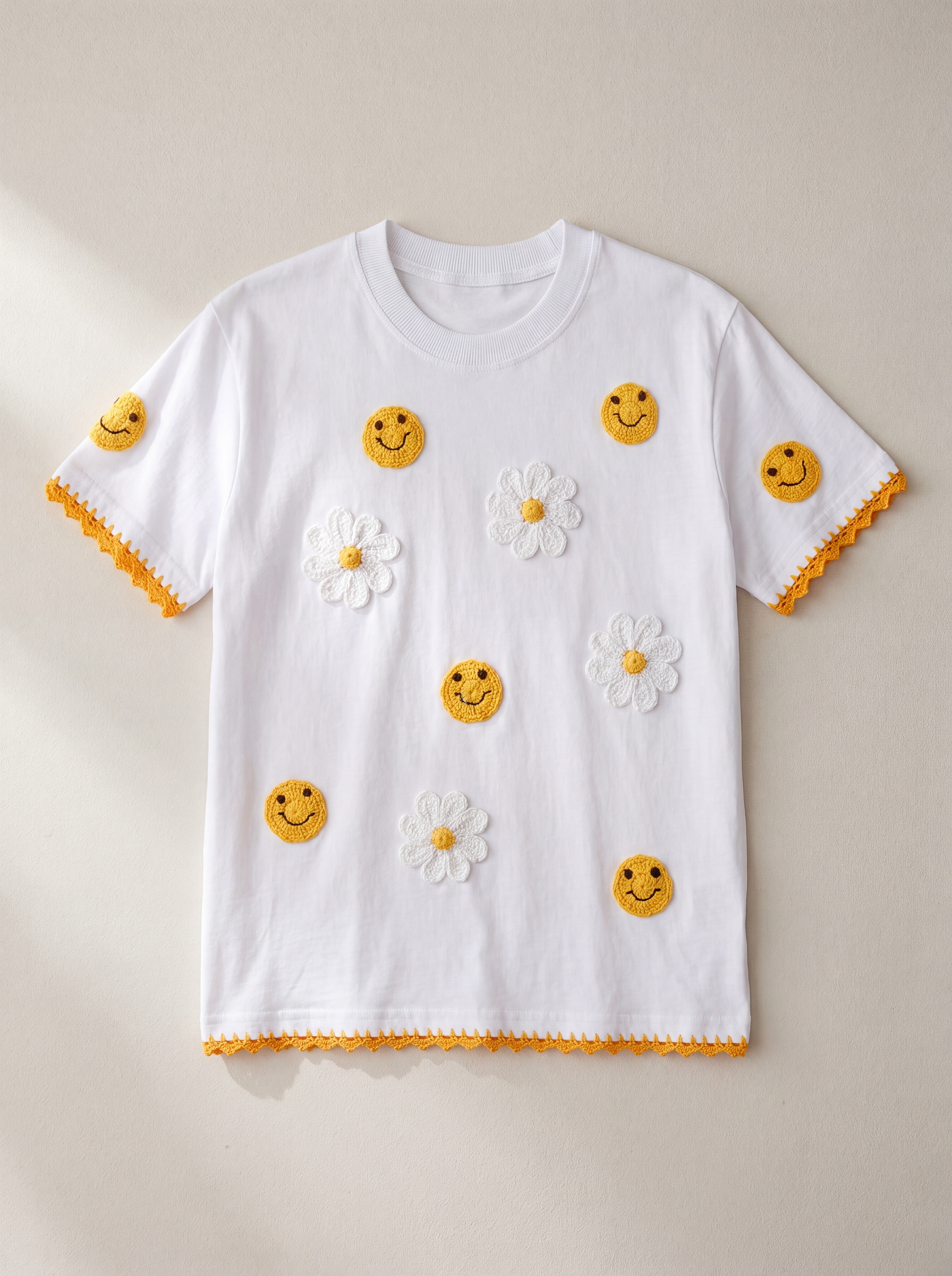 Handmade organic cotton t-shirt with crochet accents by Ana Chic