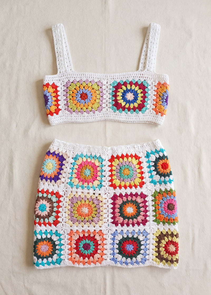Mosaic skirt - handmade organic cotton crochet by Ana Chic