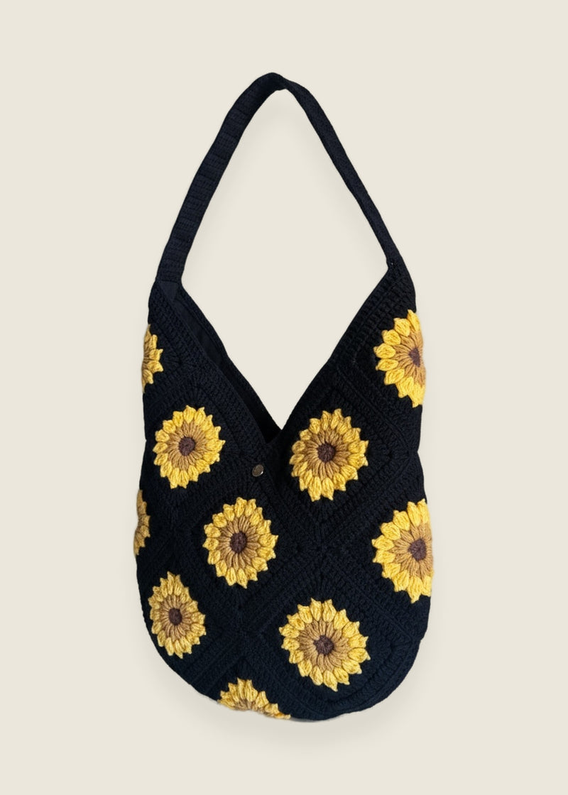 Black Sunflower Bag — handmade organic cotton crochet bag by Ana Chic
