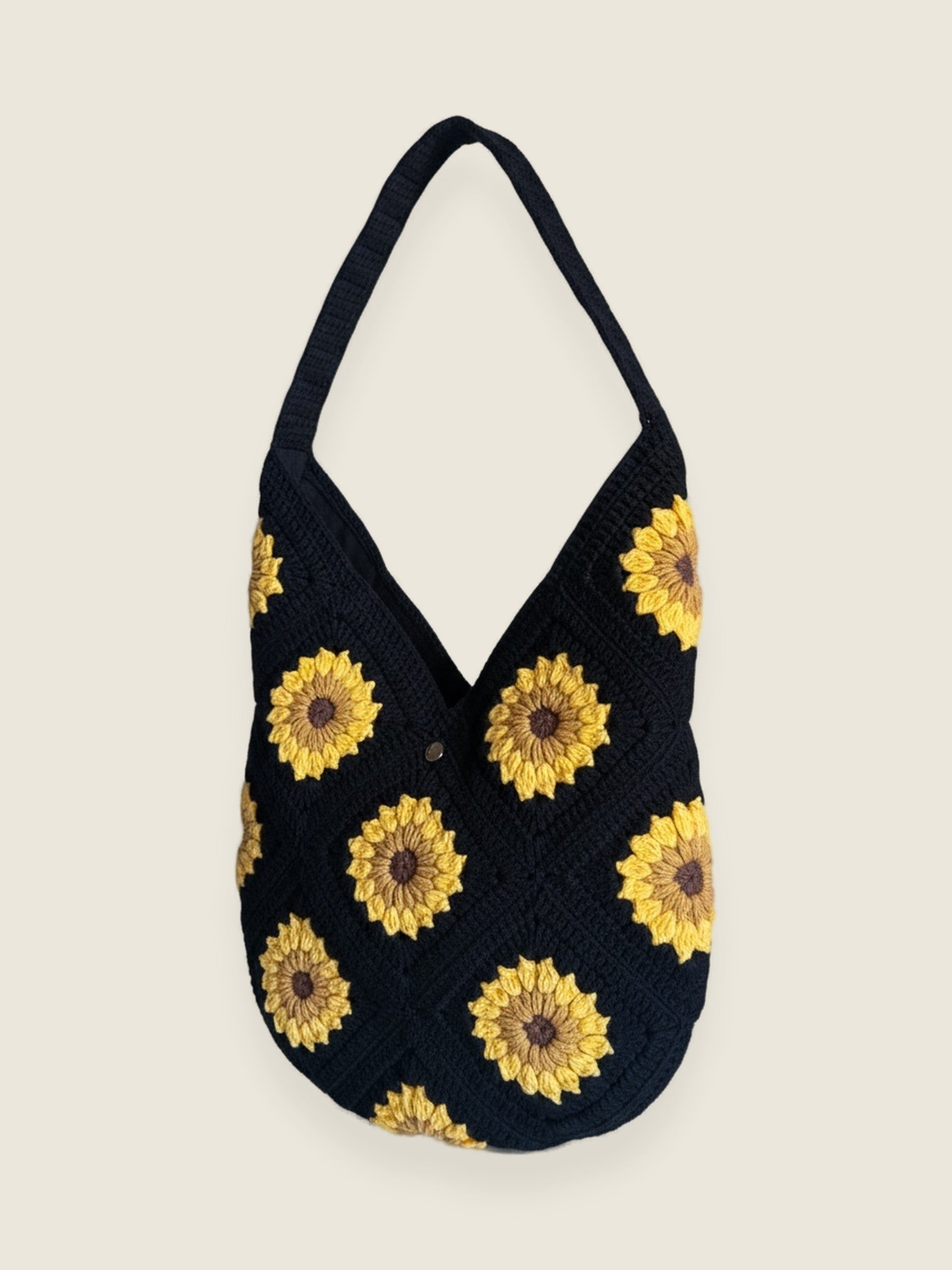 Black Sunflower Bag — handmade organic cotton crochet bag by Ana Chic