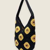Black Sunflower Bag — handmade organic cotton crochet bag by Ana Chic, styled view