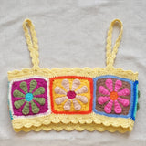 Daisy granny-square crop top with matching mini skirt in multicolour crochet — handmade by Ana Chic