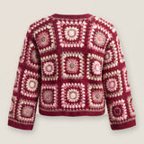 Mosaic Cardigan – Burgundy, back view, handmade crochet