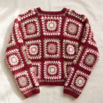 Mosaic Cardigan – Burgundy, back view, handmade crochet