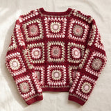 Mosaic Cardigan – Burgundy, back view, handmade crochet