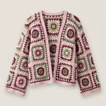 Mosaic Cardigan – Pink, front view, handmade crochet