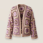 Mosaic Cardigan – Tan, front view, handmade crochet