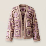 Mosaic Cardigan – Tan, front view, handmade crochet